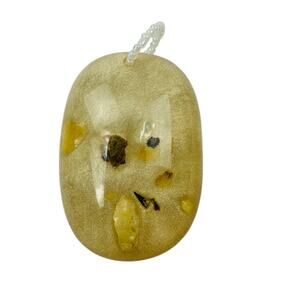 Manmade Beige Oval Acrylic Stone Pendant Shimmer Beaded Loop
